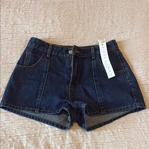 Missguided Blue Jean Shorts High-Waisted Cuffed